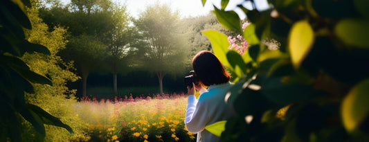 Person taking pictures of flowers in natural light for Gulbaan