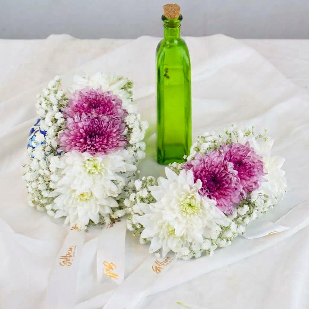Gajra Pair with White and Purple Chrysanthemums