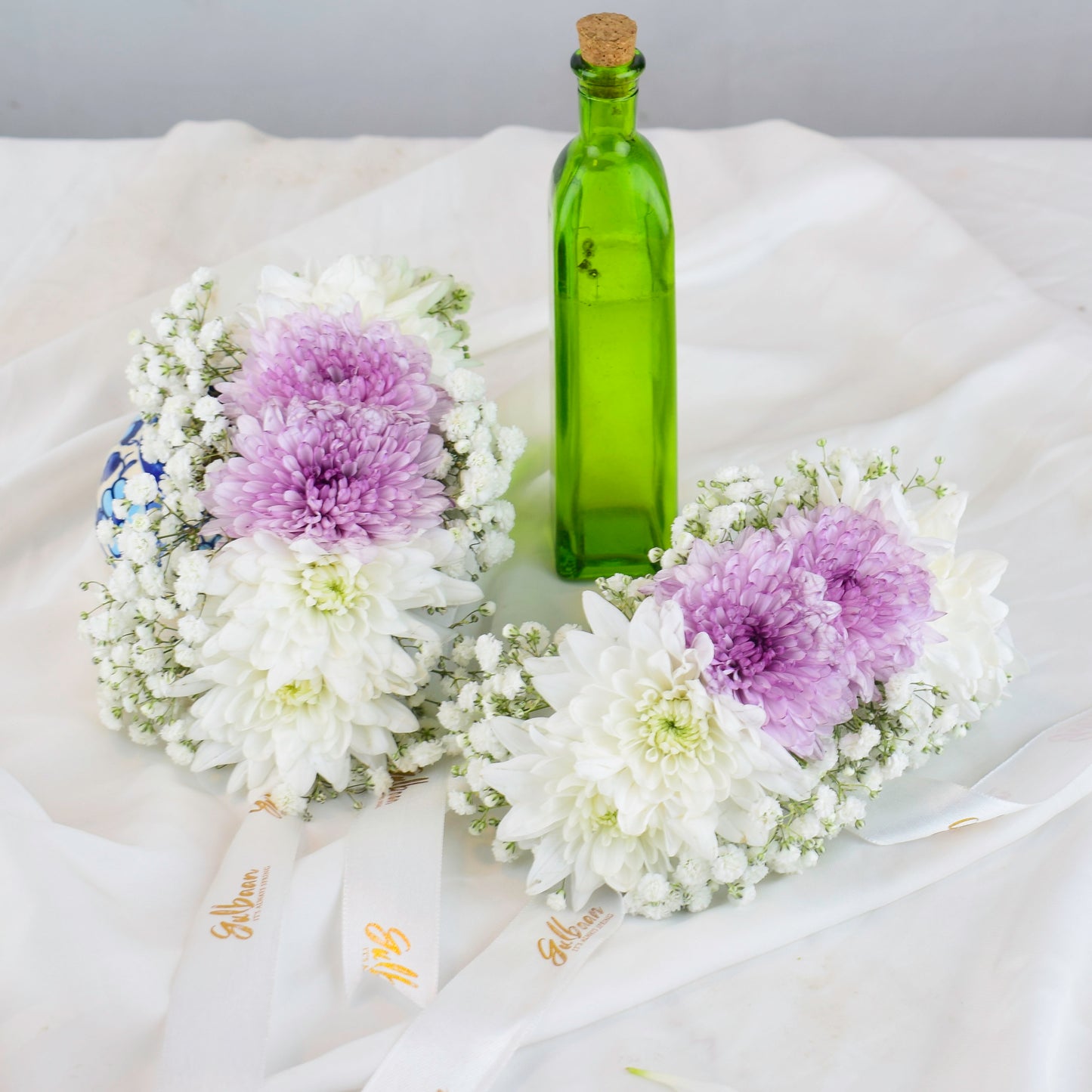 Gajra Pair with White and Purple Chrysanthemums
