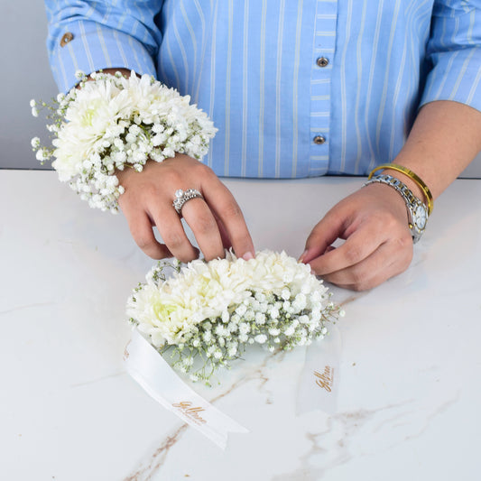 Gajra Pair with White Chrysanthemums
