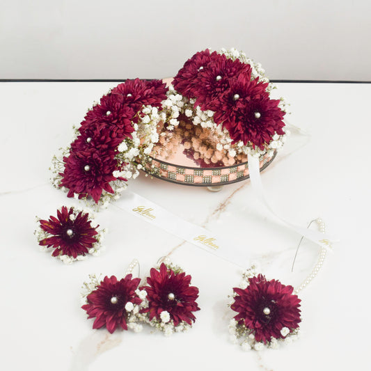 Maroon Floral Jewelry Set