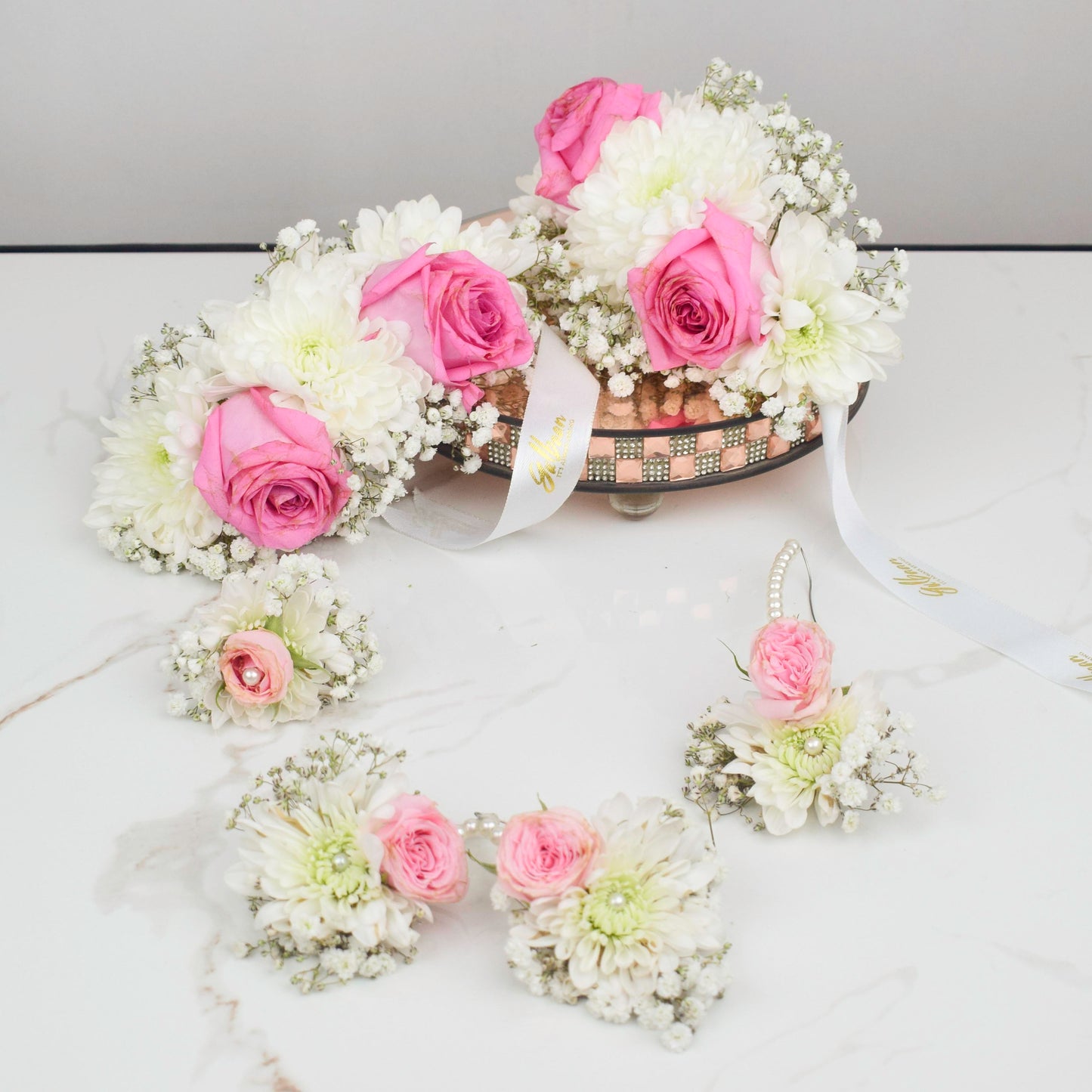 Pink and White Floral Jewelry Set